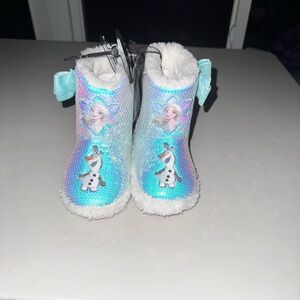 Frozen Elsa & Olaf Toddler Girl Slipper Blue Bootie Sequin Shoes size’s below